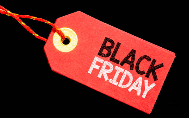 istock Black Friday on red label or price tag with cord 1283908624