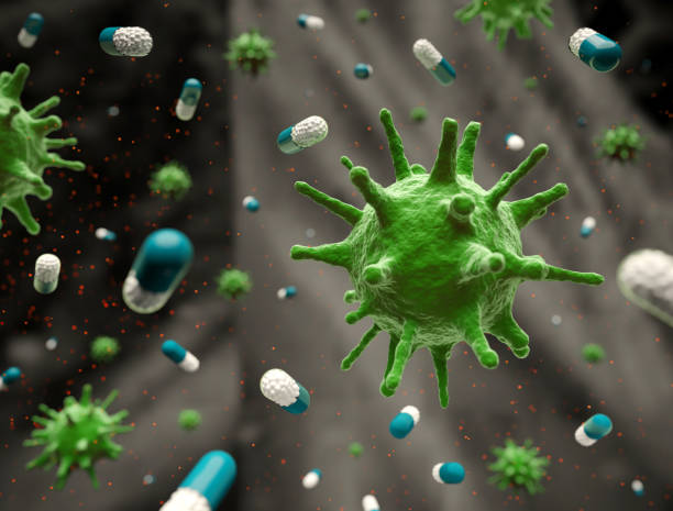 istock Corona virus cell with medicine pills around 1283910016