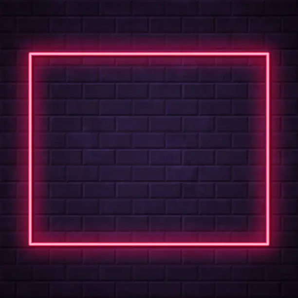 Vector illustration of Wyoming map - Glowing neon sign on brick wall background