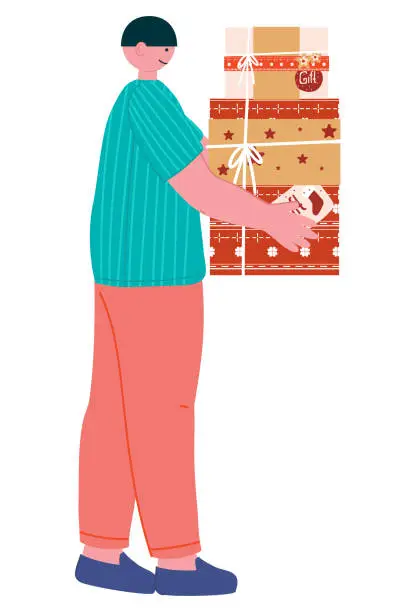 Vector illustration of The man with the boxes in his hands goes.