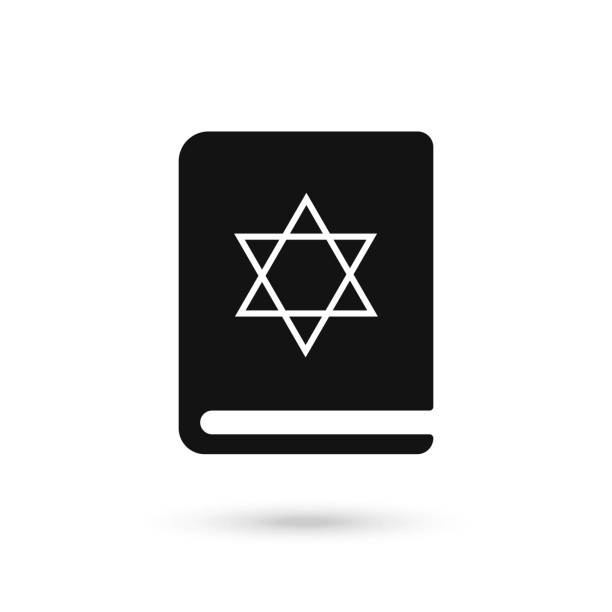 illustrations, cliparts, dessins animés et icônes de icône juive noire de livre de torah isolée sur le fond blanc. sur la couverture de la bible est l’image de l’étoile de david. - david star shape symbol computer icon