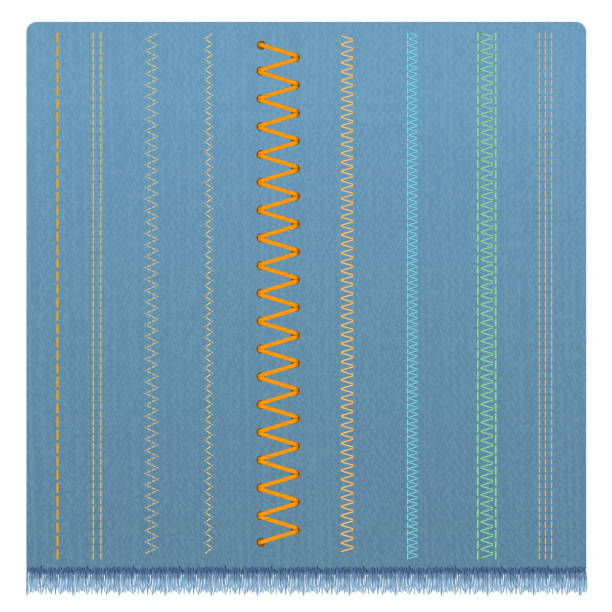 Set of realistic sewing stitches on jeans background. Realistic denim banner with texture and fringe. Vector illustration