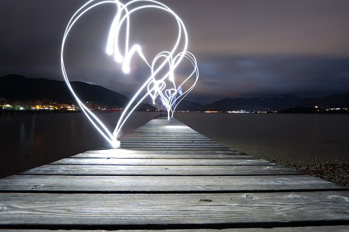 From Tegernsee with love. Light painting at Lake Tegernsee in Bavaria, Germany.