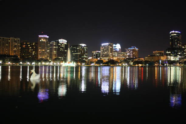 istock Orlando skyline night reflection at Lake Eola 1283913791
