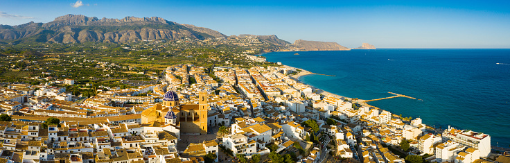 Aerial view of the city of Altea and the picturesque Mediterranean coast. Spain
