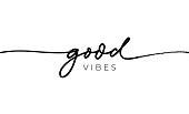 Good vibes line style vector lettering.