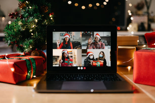 istock Video call on a laptop screen during Christmas 1283916501