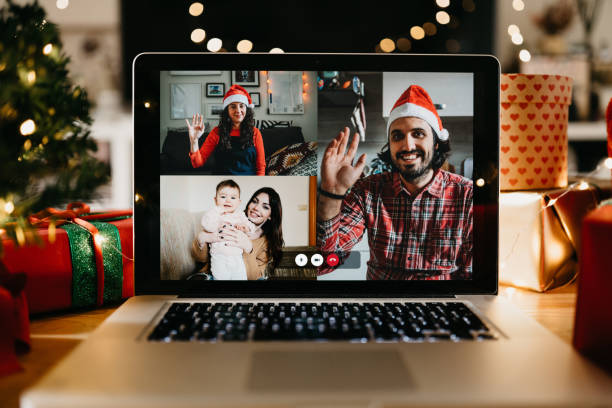 istock Video call on a laptop screen during Christmas 1283916506