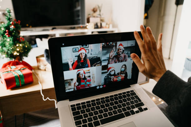 istock Woman having a video call during Christmas holidays 1283916511