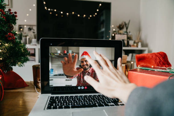 istock Woman having a video call during Christmas holidays 1283916523