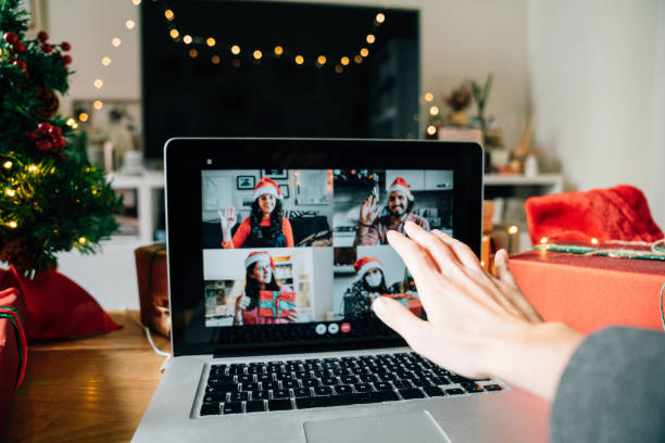 istock Woman having a video call during Christmas holidays 1283916527