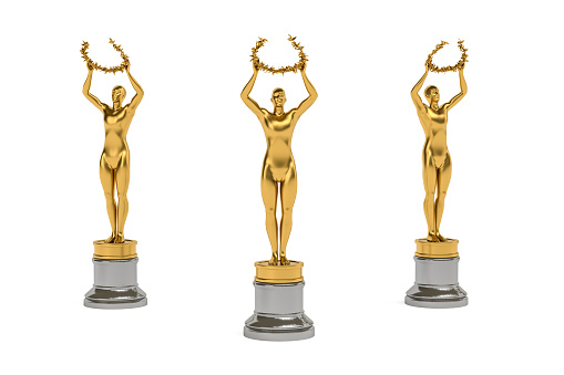 Golden award statuette isolated on white background - 3d render