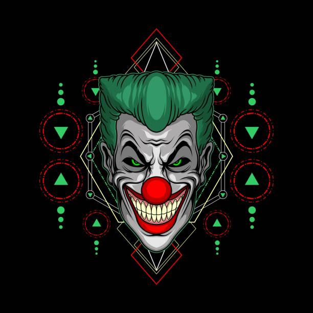 gruselige clown lächeln - clown evil horror spooky stock-grafiken, -clipart, -cartoons und -symbole