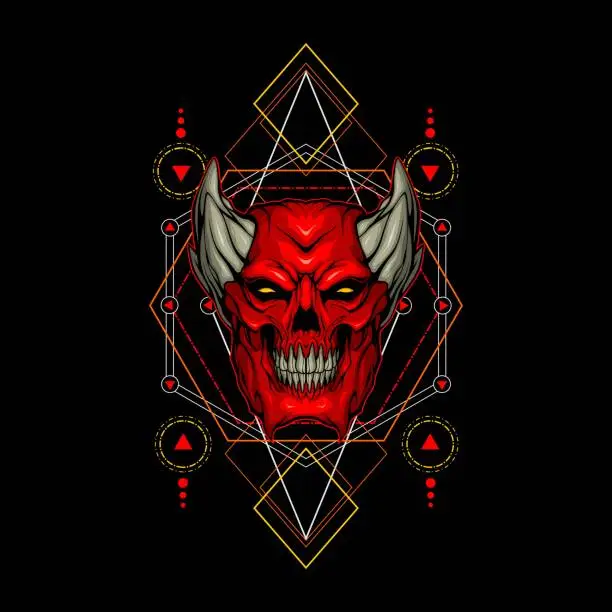 Vector illustration of red demon skull with sacred geometry