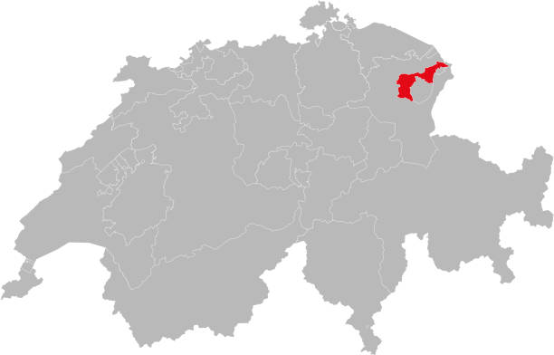 Appenzell Ausserrhoden canton isolated on Switzerland map. Appenzell Ausserrhoden canton isolated on Switzerland map. Gray background. Backgrounds and Wallpapers. appenzell ausserrhoden stock illustrations