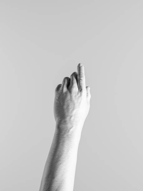 istock White Human Hand on White Background Stretched Towards. Forefinger Showing Up, 3d Rendering 1283922139