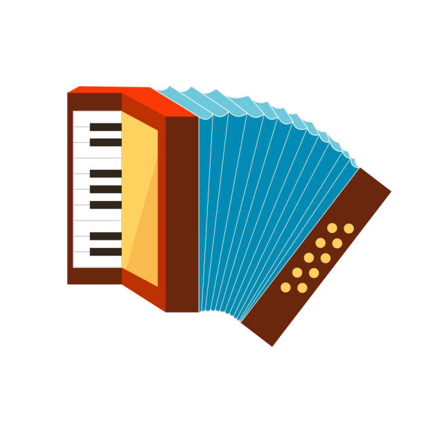 ilustrações, clipart, desenhos animados e ícones de acordeom azul vermelho de desenho animado - accordion harmonica musical instrument isolated