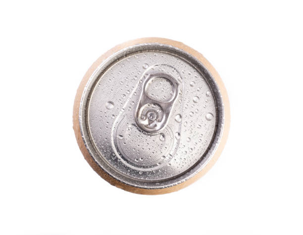 istock Top view of a cold can with water drops isolated over white background 1283924629
