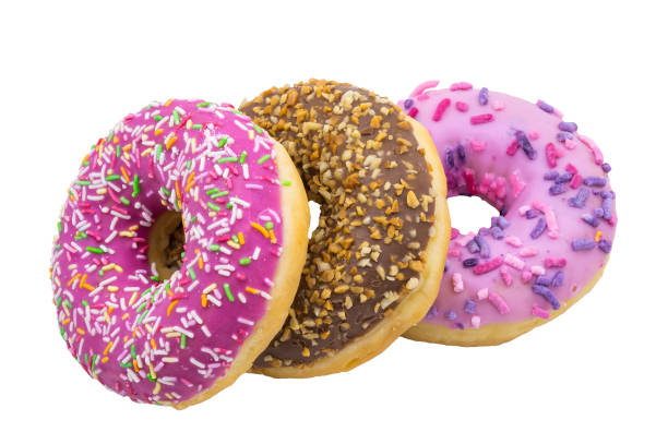 istock pink and brown doughnut, chocolate and berry doughnut, strawberry and raspberry doughnuts, walnut donut on a white background 1283928153