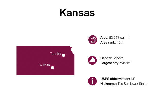 캔자스지도 - kansas topeka state capital stock illustrations