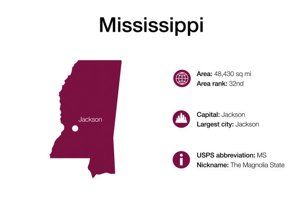 Map of Mississippi vector art illustration