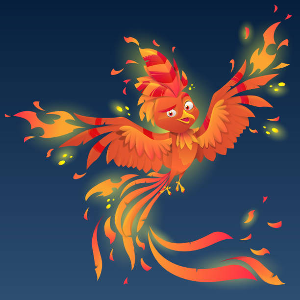 istock Phoenix with majestic tail and burning plumage. Burning fiery bird isolated  mascot logo design. Fairytale animal, symbol of immortality and reborn from ashes. Vector illustration 1283929403
