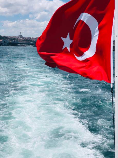 istock Turkish flag on the sea 1283932027