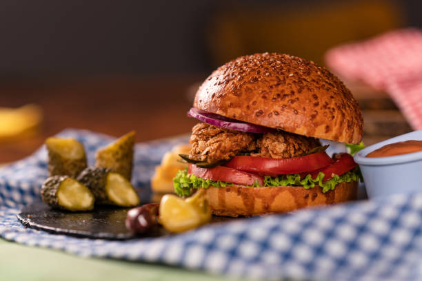 istock Homemade fried chicken burger 1283932845