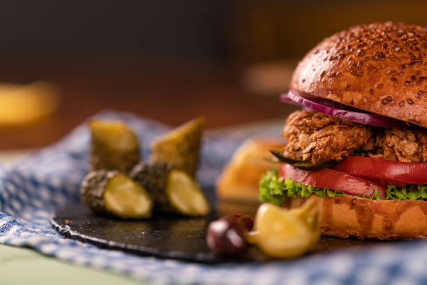 istock Homemade fried chicken burger 1283932887
