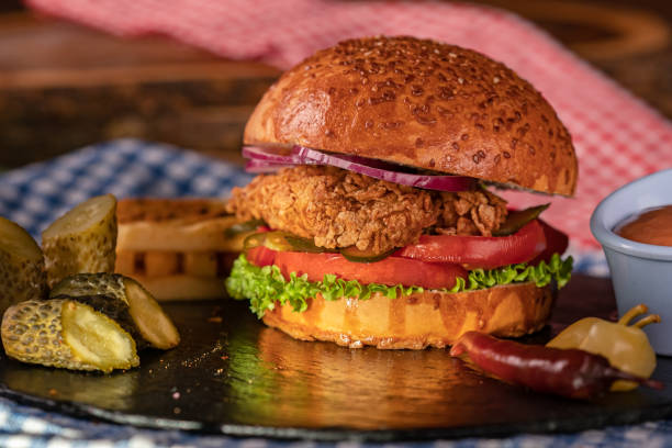 istock Homemade fried chicken burger 1283932894
