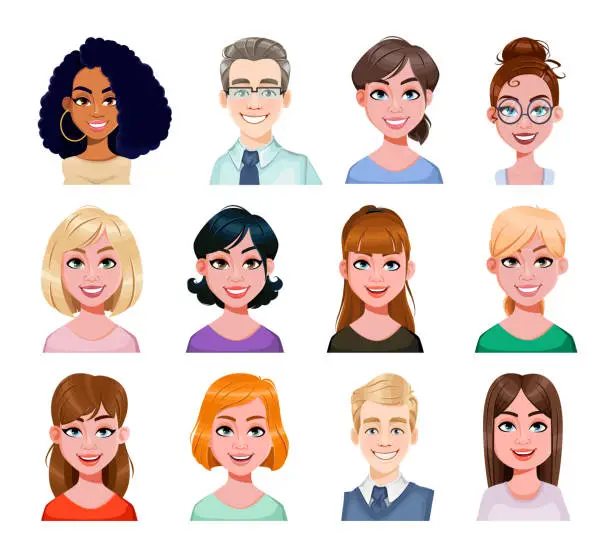 Vector illustration of Smiling business people avatar in flat style