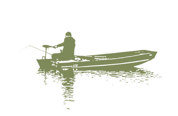 ilustraciones, imágenes clip art, dibujos animados e iconos de stock de pesca de pescadores de agua dulce desde barco - cebo ilustraciones