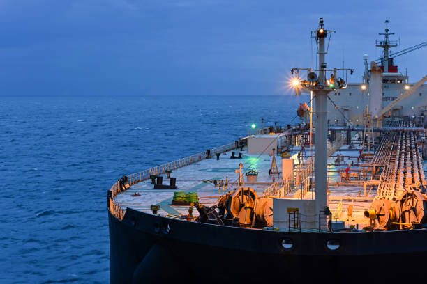 istock A deck of large tanker proceeding to sunset side 1283952580