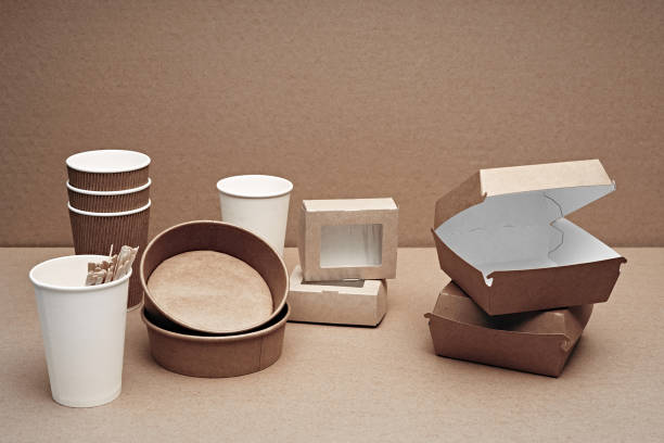 istock A set of paper and wood, environmentally friendly and biodegradable disposable tableware. Fast food, cafe. 1283955105