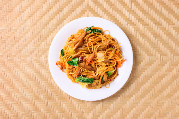 istock Vegetarian stir-fried noodles with mushroom and vegetables 1283958568