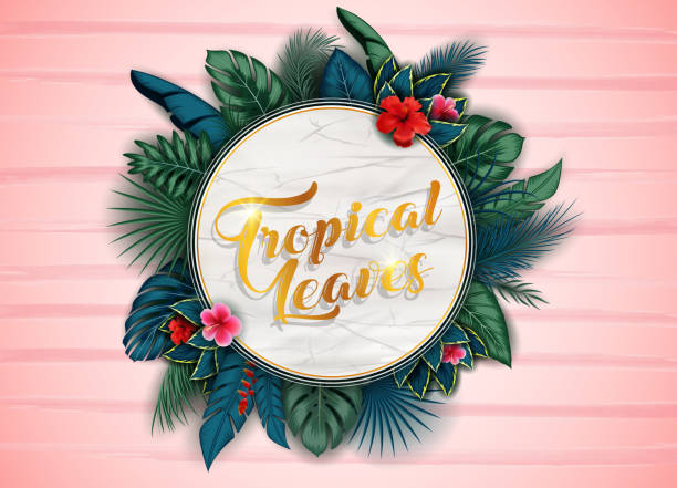 istock Branches and leaves of tropical plants. Round floral frame 1283962696