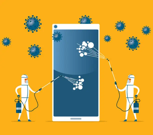 Vector illustration of Coronavirus prevention clean your phone