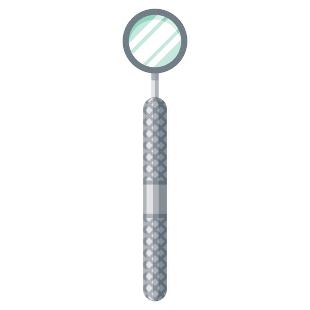 Dental Mirror Icon on Transparent Background A flat design icon on a transparent background (can be placed onto any colored background). File is built in the CMYK color space for optimal printing. Color swatches are global so it’s easy to change colors across the document. No transparencies, blends or gradients used. angled mirror stock illustrations