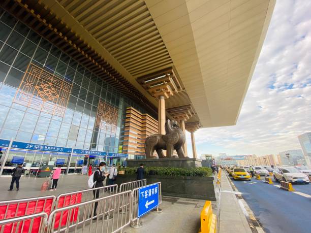 nanjing south railway station, china - editorial iphone train city imagens e fotografias de stock