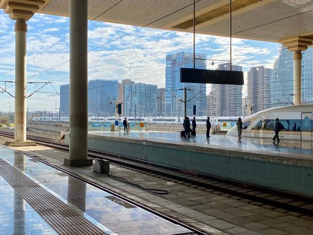 nanjing south railway station, china - editorial iphone train city imagens e fotografias de stock