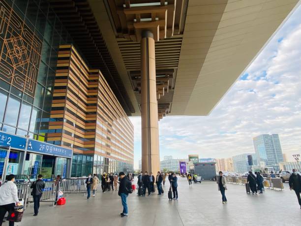 nanjing south railway station, china - editorial iphone train city imagens e fotografias de stock