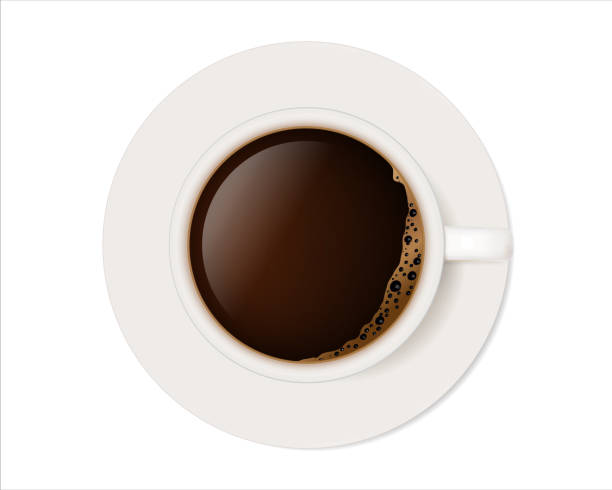 illustrazioni stock, clip art, cartoni animati e icone di tendenza di vista dall'alto della tazza di caffè su uno sfondo bianco. - black coffee drink chocolate coffee