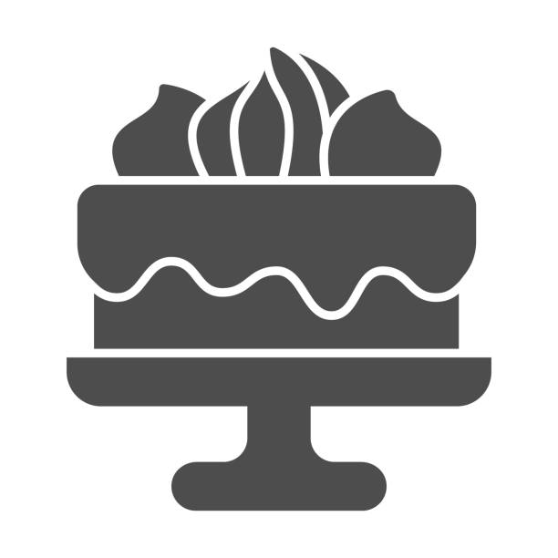 торт с шоколадной глазурью и зефиром твердый значок, день рождения кекс концепции, печенье украшено сладостями знак на белом фоне, торт дес� - готовый к употреблению stock illustrations