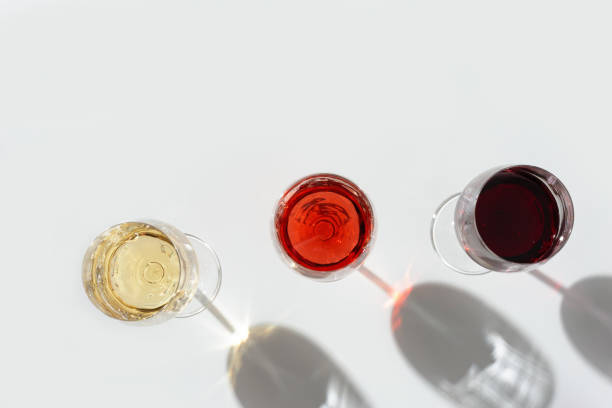 istock Red, rose and white wine top view 1283972774
