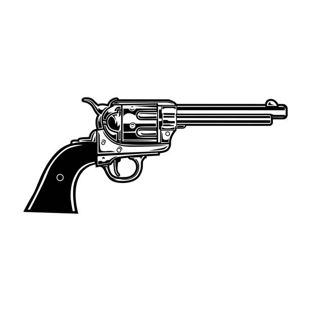 Old revolver vector illustration Old revolver vector illustration. Monochrome vintage gun, handgun, pistol. Western or weapon concept for gang emblems or tattoo templates colts stock illustrations