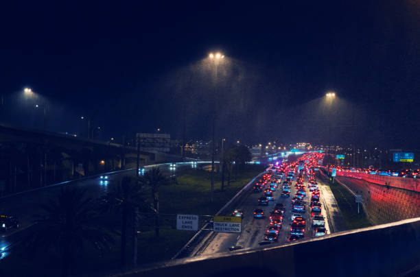 istock Slow traffic during a rain storm in Miami Florida 1283977004