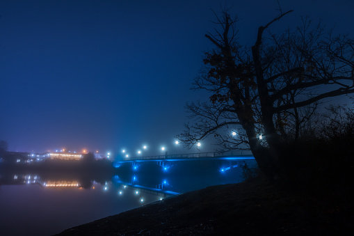 Foggy night at the Gorge Waterway park.