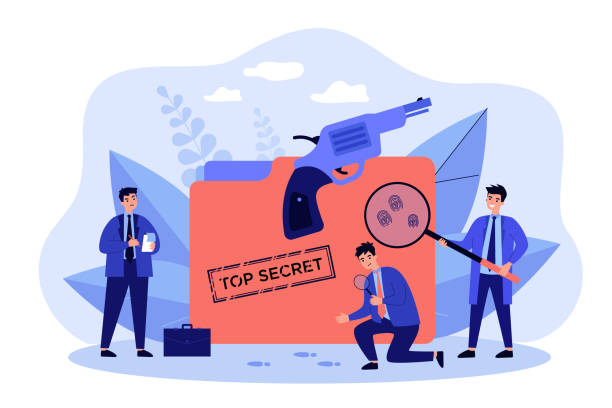 ilustrações de stock, clip art, desenhos animados e ícones de police detectives and federal agents working on top secret case - spy secrecy top secret mystery