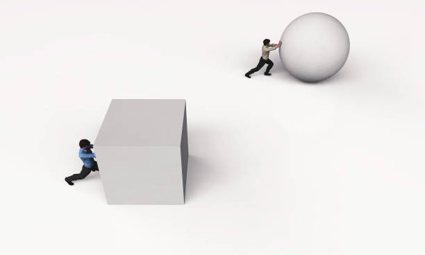 istock Businessman race pushing sphere and a cube . Work smart not hard concept. Efficiency leadership mindset . This is a 3d render illustration . 1283985664