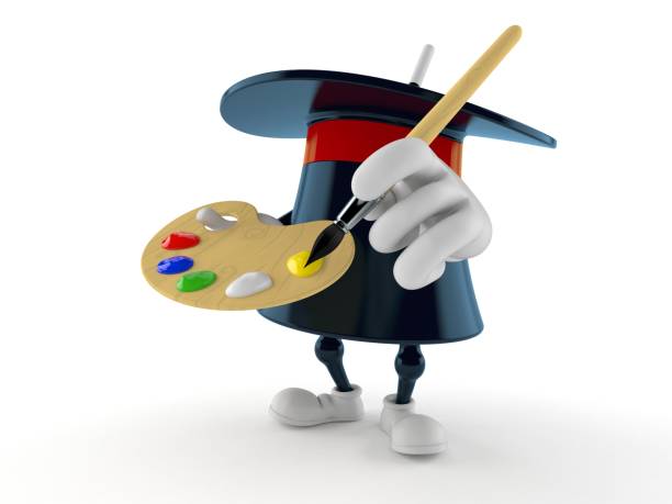 istock Magic hat character holding paintbrush and paint palette 1283985976